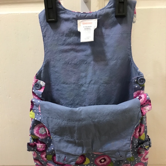 Gymboree Blue Polka-dot with Pink Flower Overalls - Picture 4 of 8
